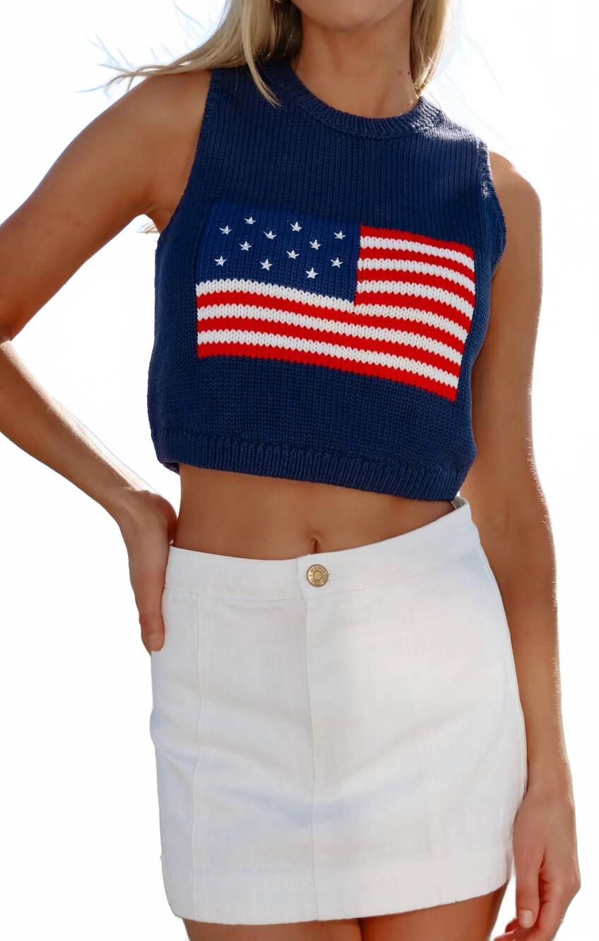 NEW SHOW ME YOUR MUMU milo sleeveless tank top in navy flag